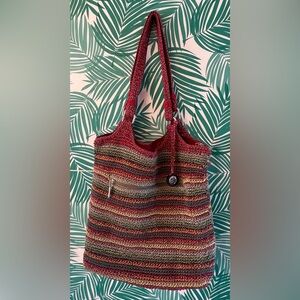 The Sak Belle double handle Crochet hobo shoulder bag multi color red neutrals